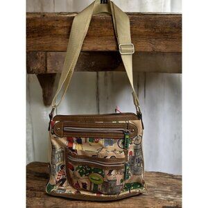 Canvas City Scene Crossbody Bag – Adjustable Strap & Zipper Pockets